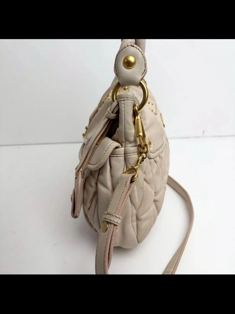 Miu Miu Ivory Leather Braided-Handle Shoulder Bag with Gold Hardware